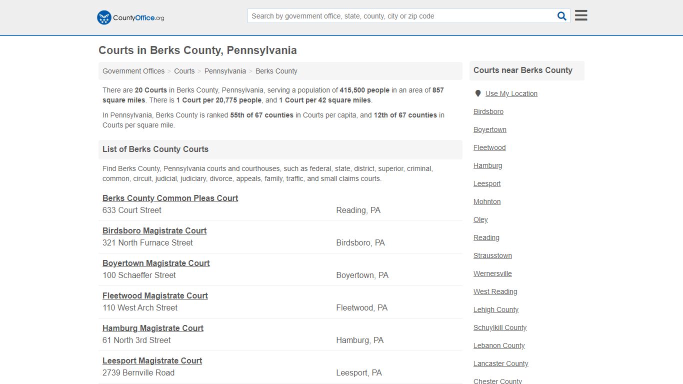 Courts - Berks County, PA (Court Records & Calendars)